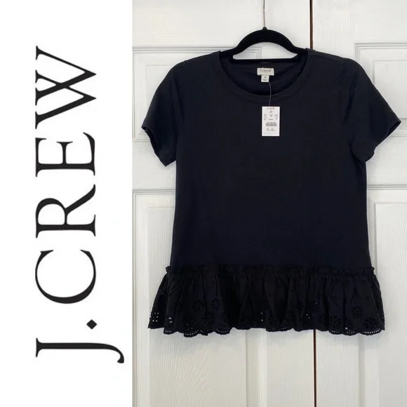 HP 🥳 NWT J. Crew top with eyelet ruffle on bottom - Picture 1 of 7